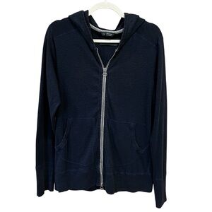 Wings + Horns Full Zip Hooded Sweatshirt Navy Blue Size Large Casual Minimalist